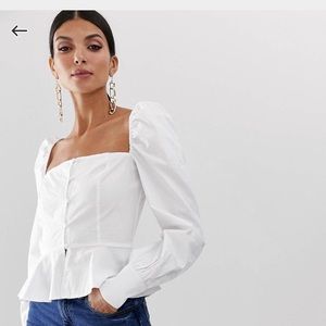Square neck peplum button down blouse